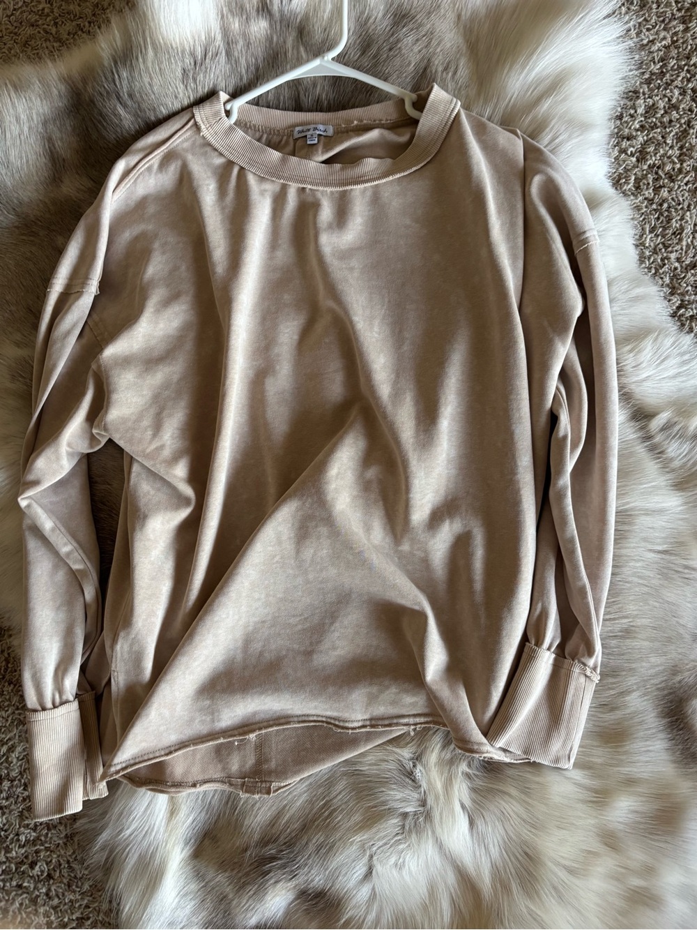 white birch Beige Mineral-Wash Long Sleeve Sweatshirt - Picture 7 of 10